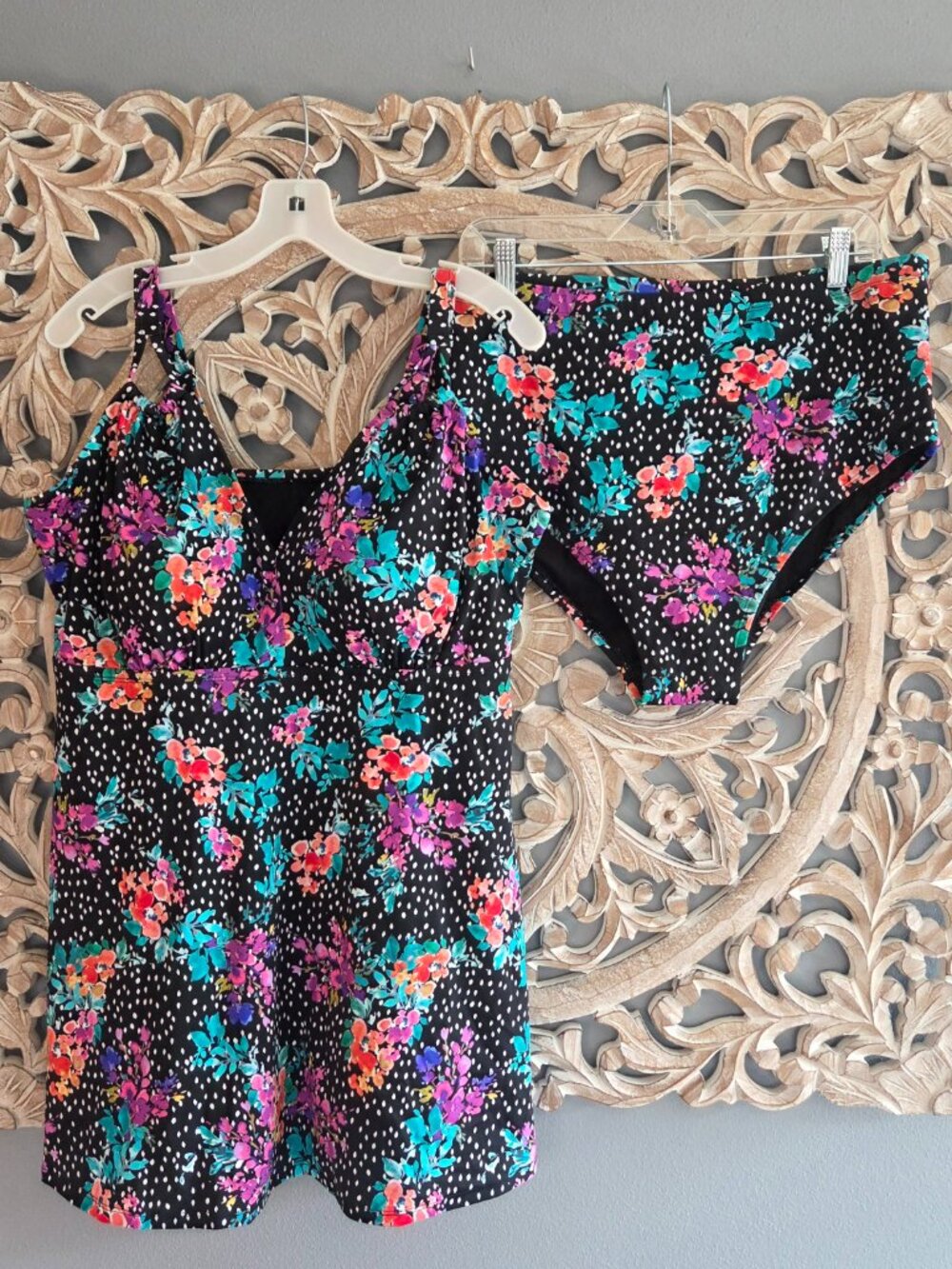 Swimsuits for All Loop Strap Two-Piece Swimdress Floral Size 20